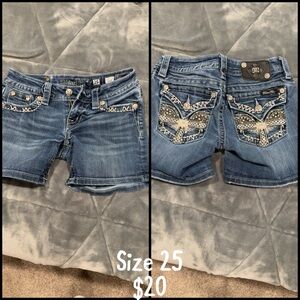 Miss Me Blue Denim Embellished Cutoff Shorts